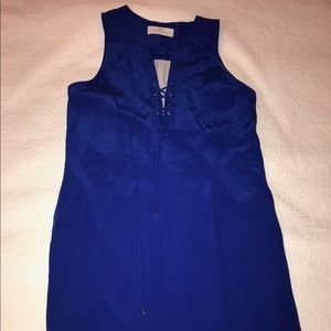 Bright blue silk mini dress